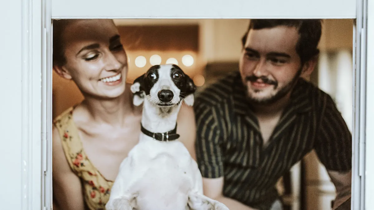 Dog eating from a bowl in a modern kitchen